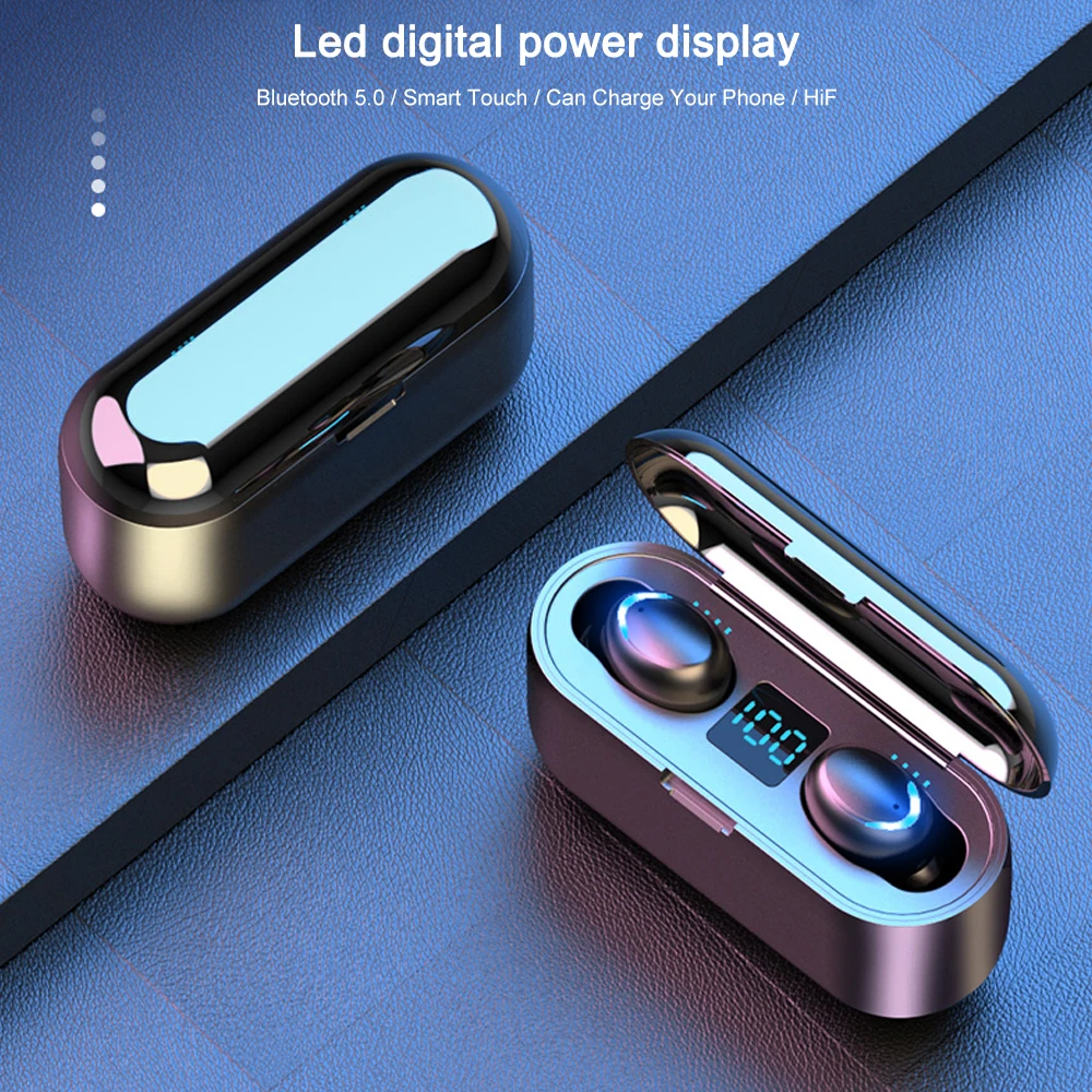 F9 наушники вкладыши TWS с Беспроводной Bluetooth 5 0 Smart Touch со светодиодной индикацией