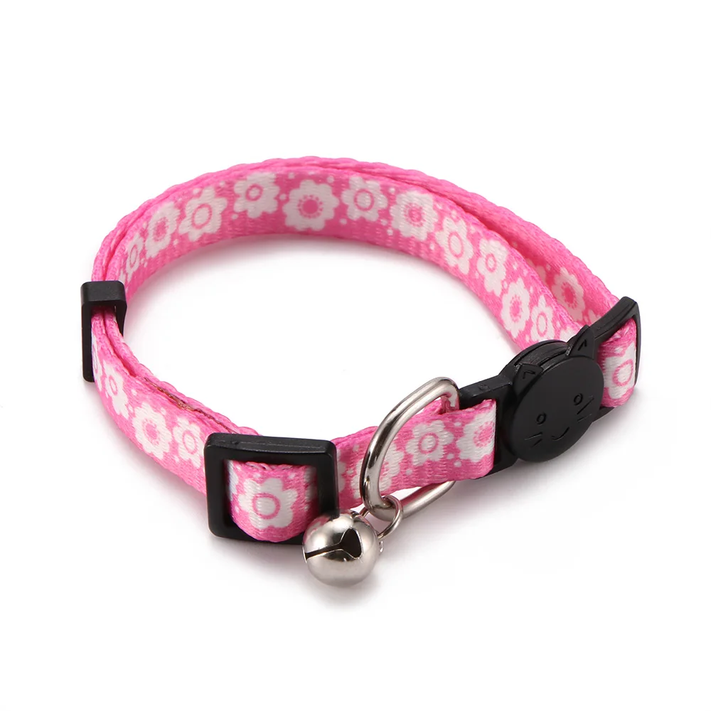 Pink flower Регулируемый кошачий ошейник Радуга нейлоновая маленькая кошка воротник с колокольчиками поводок для средних и крупных собак Товары для домашних животных поставка Лидер продаж - Цвет: Pink flower