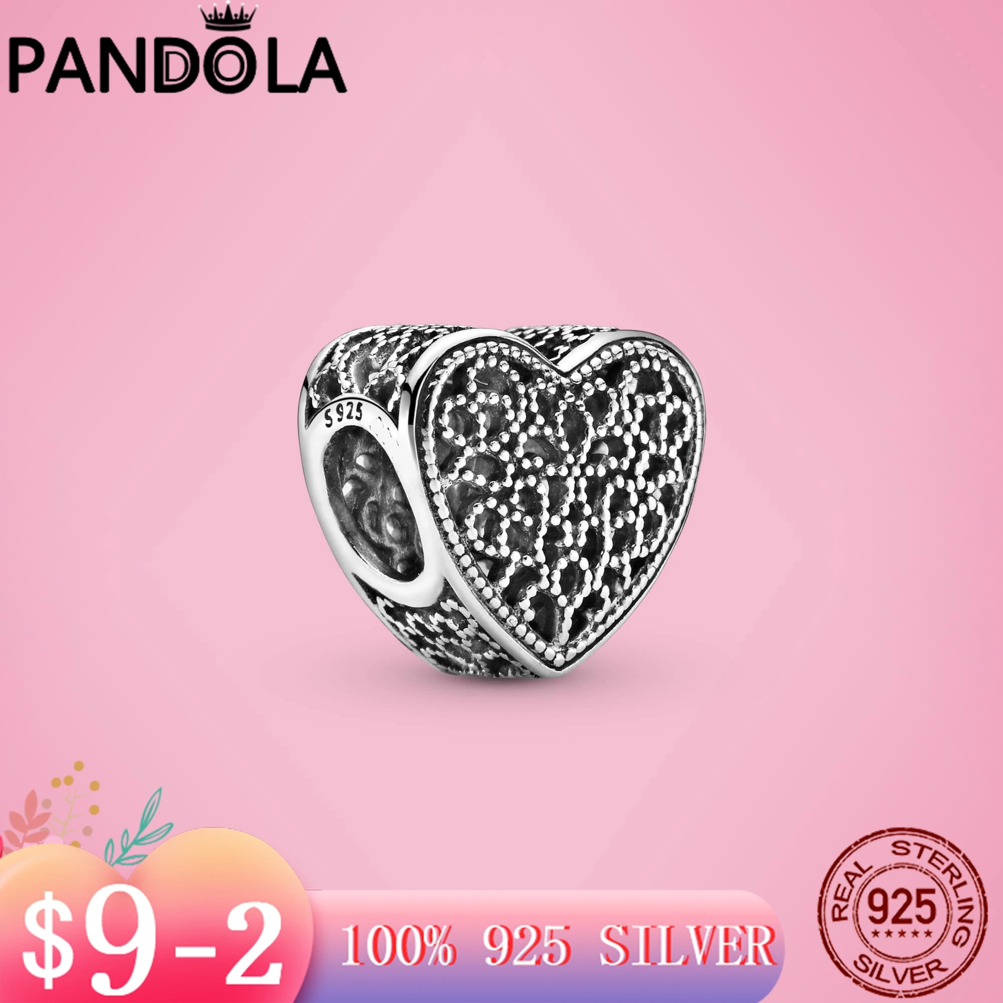 

Новинка 100%, подвески из искусственного серебра, филигранные и бусины в форме сердца, подходят для оригинального браслета Pandora, серебро 925 про...