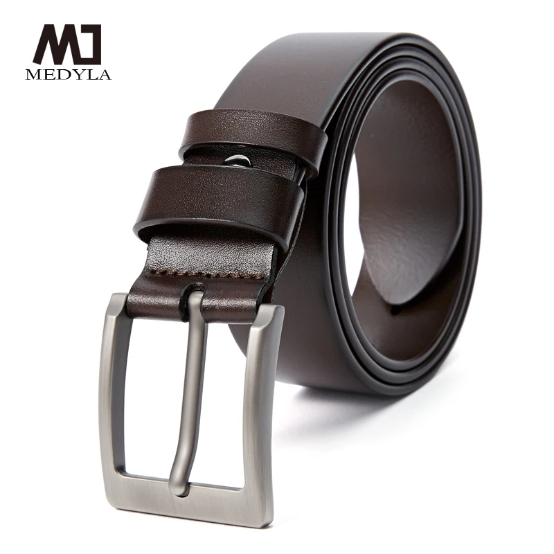 MEDYLA Men's Genuine Leather Alloy Pin Buckle Business Leather Head Leather Genuine Leather Belt Youth Tide Brand Belt A90902