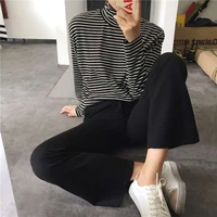 black white striped turtleneck female t shirt summer fashion elegant women long sleeve loose casual tees
