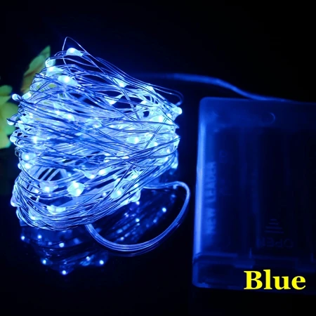 Blue 2 м, 5 м, 10 м, медный, серебристый провод, светодиодный, Рождественские огни, AA, на батарейках, рождественская елка, гирлянды для украшения свадьбы, праздника - Испускаемый цвет: Blue