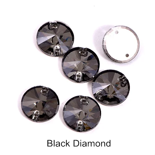 T215-Black Diamond 40pcs AAAAA Quality 12mm Round Rivoli Glass Sew On Rhinestones Flatback Crystal Sewing Strass for DIY Wedding Dress B1248 - Цвет: T215-Black Diamond