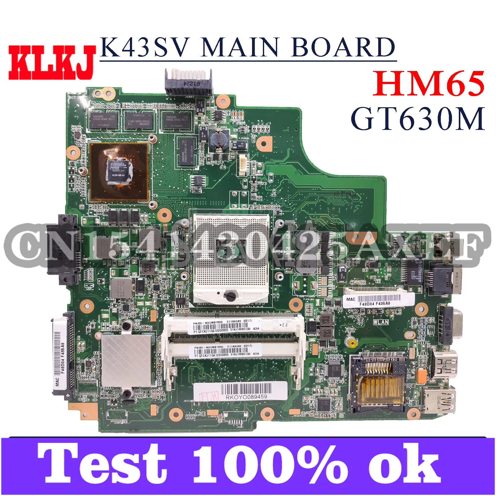 

Материнская плата KLKJ K43SV для ноутбука ASUS K43SM K43SJ K43SC K43S, оригинальная материнская плата HM65 GT630M