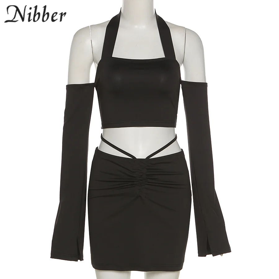 Комплект из двух предметов Nibber Женский однотонный короткий топ на бретелях и