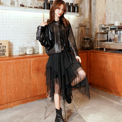 

2021 Women New Genuine Real Sheep Leather Skirt J1