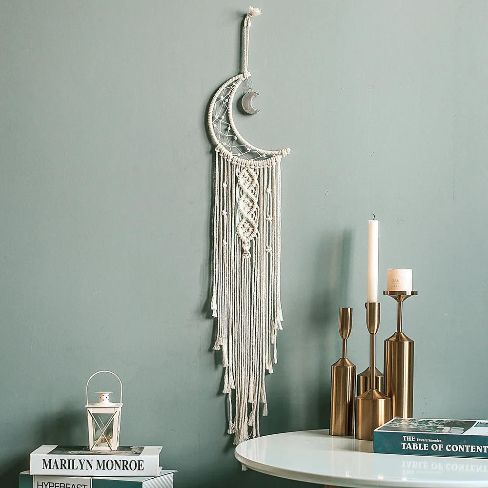

Nordic White Moon Tapestry Wall Hanging Blanket Modern Cotton Tapestry Bohemian Macrame Gobelin Living Room Decoration AD50WT