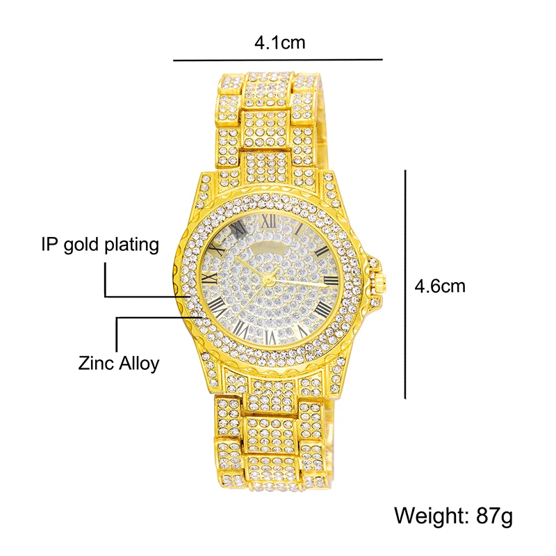 Hip Hop Luxury Mens Iced Out Watches Date Quartz Wrist Watches With Micropave CZ Alloy Watch For Women Men Jewelry