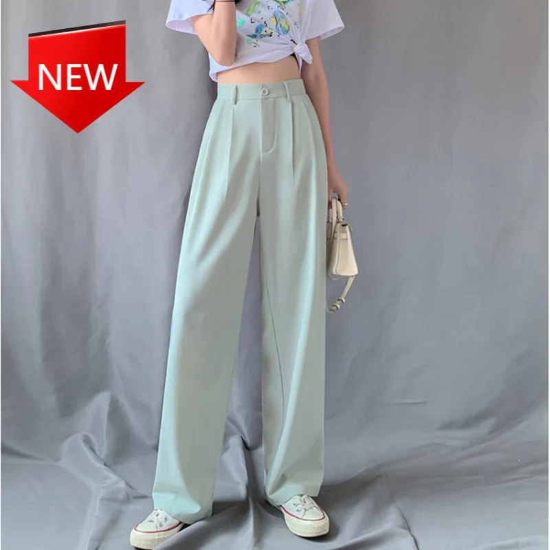 

e Chic Women's Wide Leg Pants High Waist Elegant Long Pants Work Casual Loose Trousers Female Plus Size 2021 New Summer Purpl