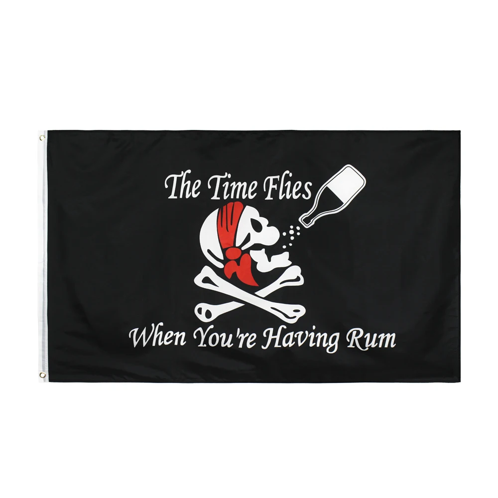 

Xxflag 3x5Fts 90X150cm Jolly Roger Skull Bone Drinking The Time Flies When You Are Having Rum Pirate Flag For Wine Bar Decorate