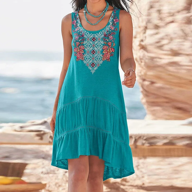 

Sexy Pattern Floral Print Vintage Party Dress Women Summer Off Shoulder Sleeveless Pleated Dress Spring Irregular A-Line Dresses