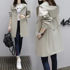 Тренчкот женский с капюшоном, свободная ветровка средней длины, уличная одежда, верхняя одежда в Корейском стиле, весна-осень