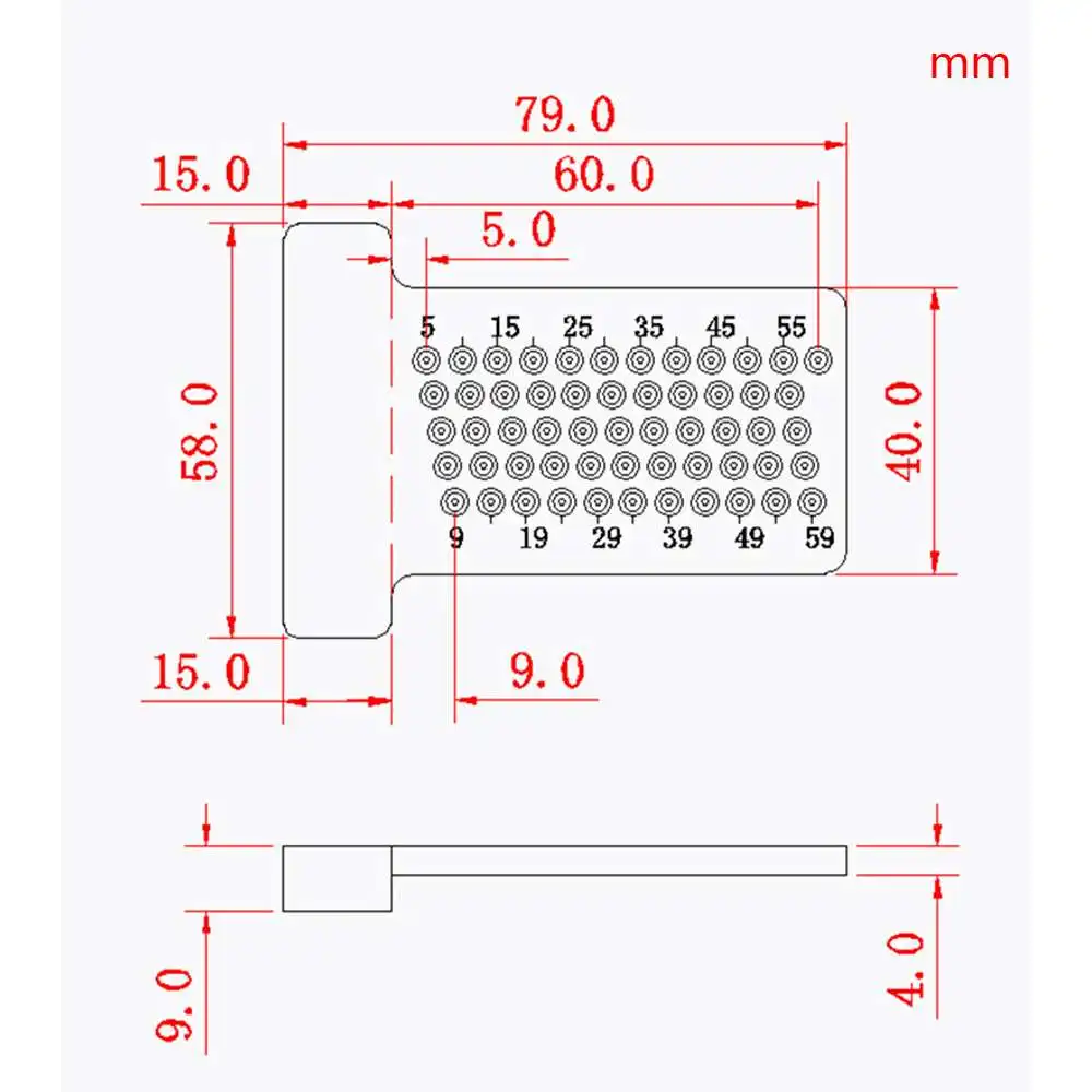 

5-60mm High Precision Gauge Aluminium Alloy T-Square Hole Measuring Ruler *1