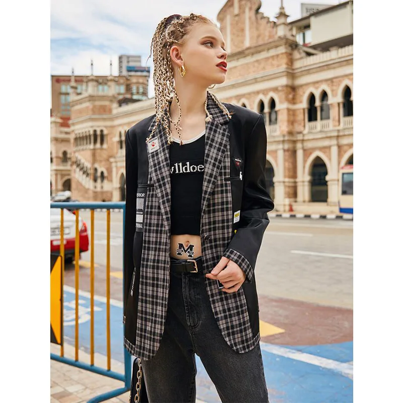 Весна-Осень 2020 клетчатые Куртки модные женские блейзеры с вышивкой | Женская