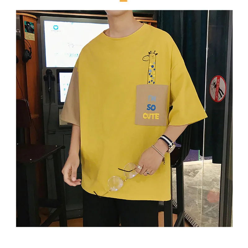 Футболка мужская оверсайз с карманами модная Милая хлопковая рубашка коротким