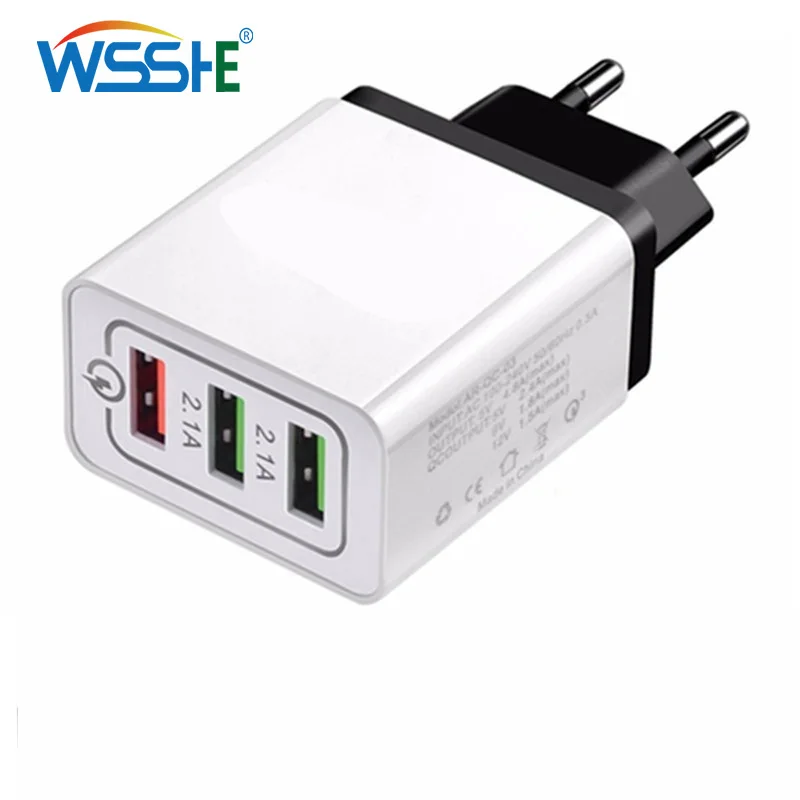 

QC 3.0 Charger Universal Adapter 5V 3A EU Plug Travel 3 USB Port Power Supply Charger for Ipone 11 12 Pro Max Phone Accessories