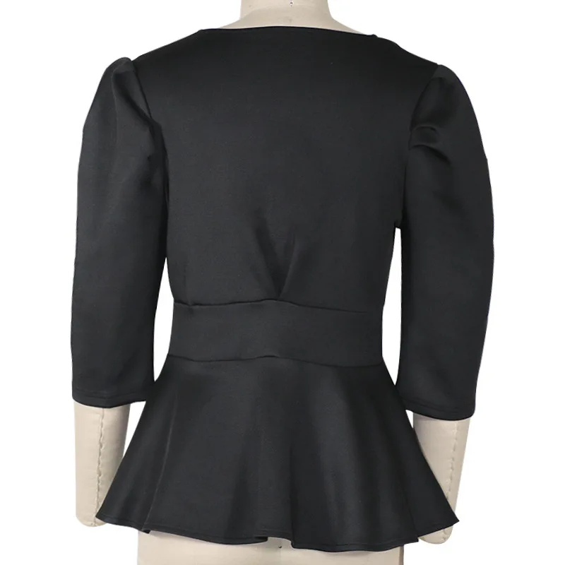 

BAMBOOBOY Summer New Hot Women's Fashion Sexy Deep V Bow Solid Color Half Sleeve Club Shirt Top ZL1257