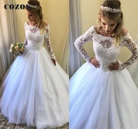 luxury wedding dresses for women ball gown long sleeve tulle crystal beading vintage formal bride gowns co41
