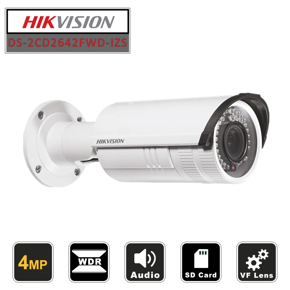 Hikvision 4MP CCTV цилиндрическая камера видеонаблюдения DS-2CD2642FWD-IZS WDR аудио объектив Vari-Focus 2,8~ 12 мм сетевая POE ip-камера
