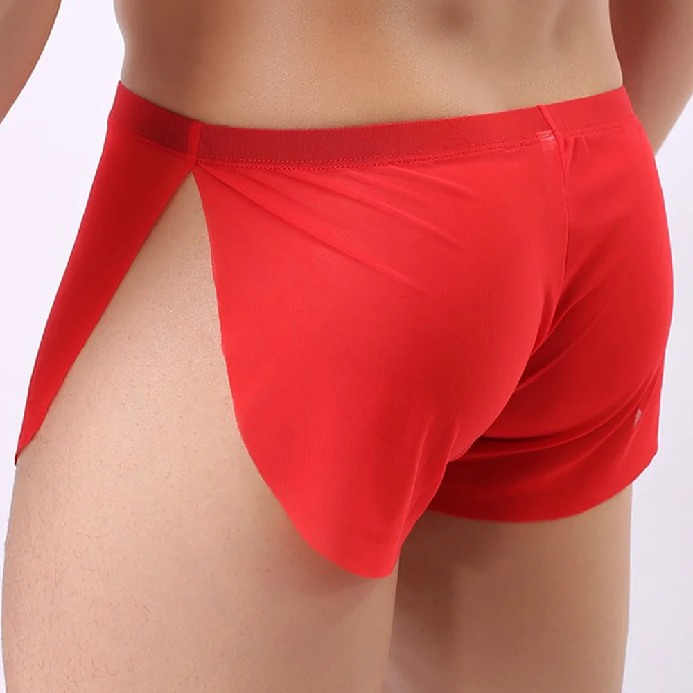

Mandylandy Sexy Ice Silk Men's Panties Ultra-thin Side Slit Translucent Low-waist Xy Gauze Men Comfortable Boxer Shorts Homewear