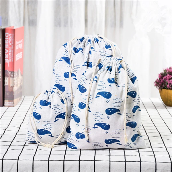 PURDORED 3 шт./компл. путешествия рюкзак Drawstring спортивная сумка из хлопка и льна для хранения посылка Сумки Для женщин косметический мешочки для ювелирных изделий, Прямая поставка - Цвет: whale