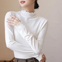 2021 autumn white long sleeve tops womens tshirt soft modal basic simple korean style t shirt female all mach tee shirt femme