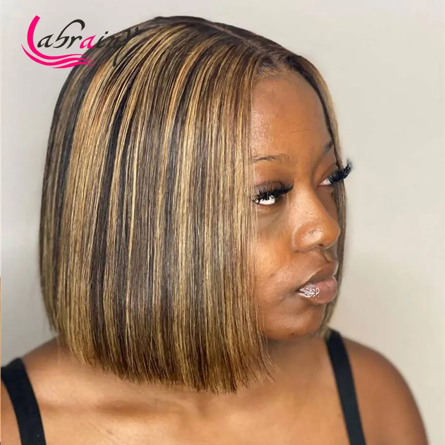 

HD Lace Human Hair Highlight 13*6 Transparent Lace Front Wig Pre Plucked Brazilian Wig Honey Blonde Short Bob Glueless Lace Wigs