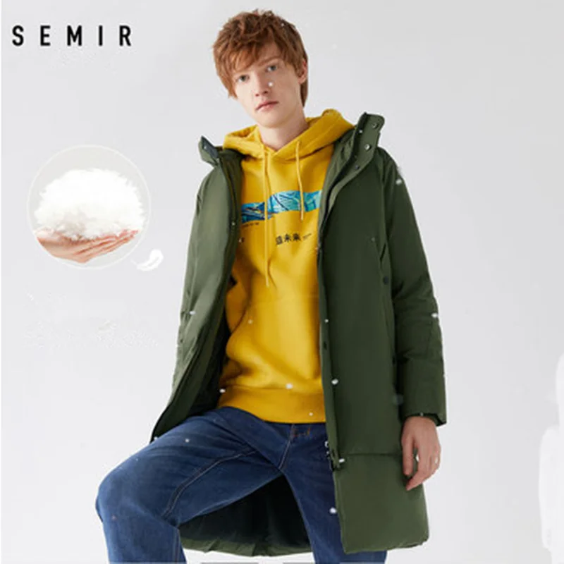 Semir длинный уплотненный мужской пуховик 80% утиный пух для молодых зимний ветровка