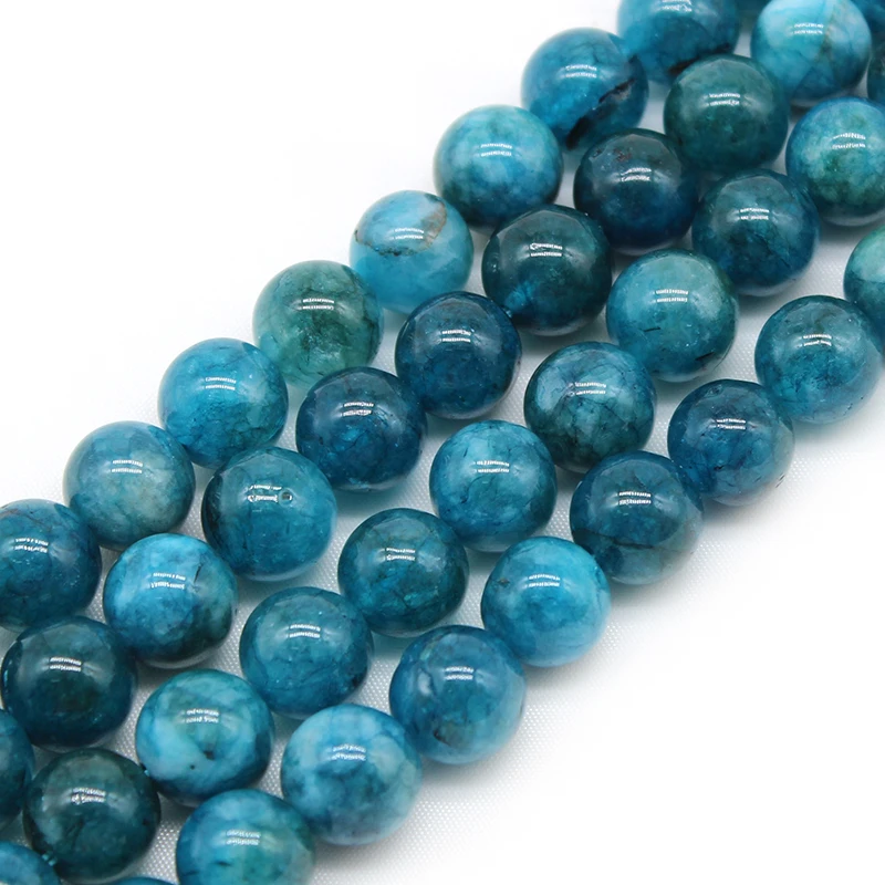 Smooth Blue Apatite Stone Beads  Round Loose Spacer Beads 6 8 10mm For Jewelry DIY Making Bracelet Earrings Accessories 15''