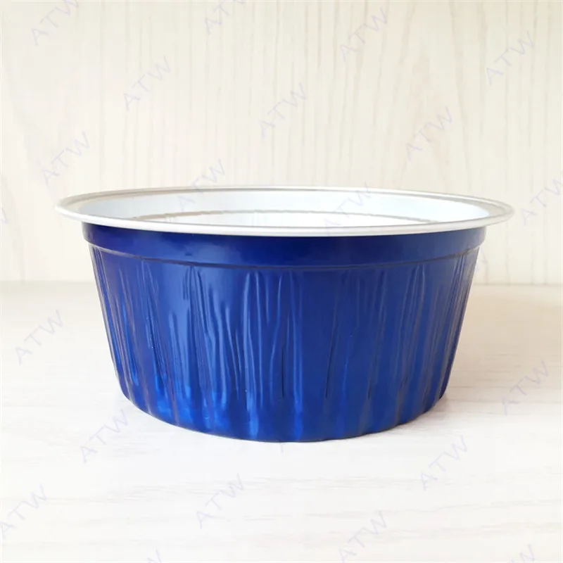 

20pcs Net red round aluminum foil food fruit salad packaging bowl 600ml large cup diy baking mold cake pastry tin box with lid