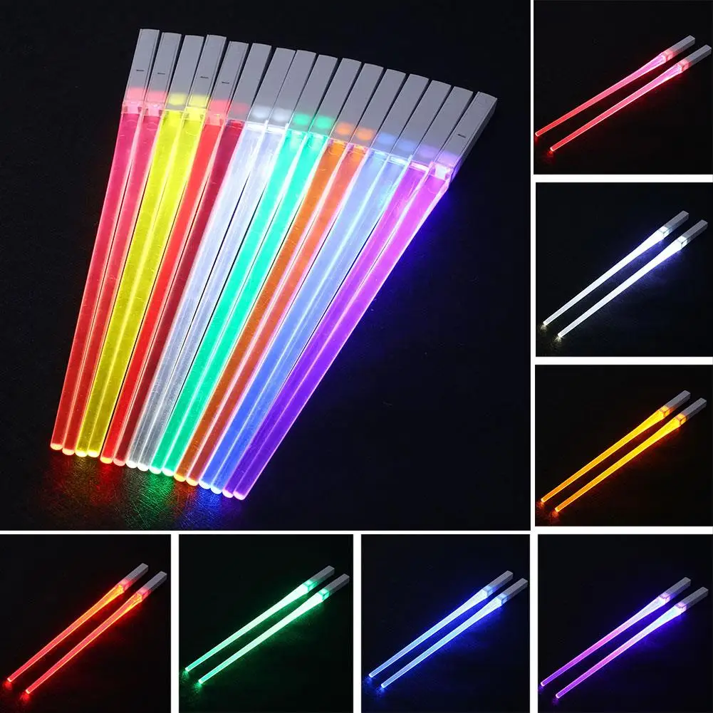 

8 Pair LED Glowing Chopsticks Kitchen Chinese Traditional Party Dinning Luminous Chopsticks Durable Kitchen Tableware