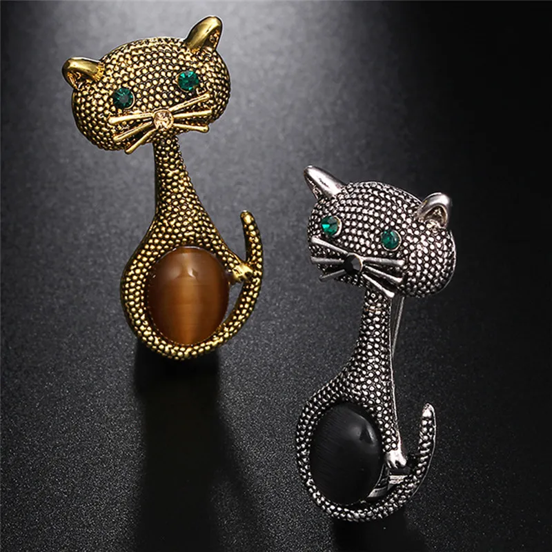 Женская Винтажная брошь в форме кошачьего глаза с опалом золотого цвета