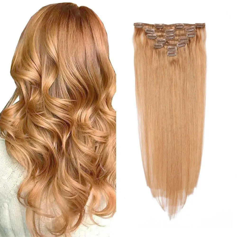 Hair Extensions Clip in Human Hair Honey Blonde Remy Human Hair Extensions Clip in Natural Hair Extensions Straight