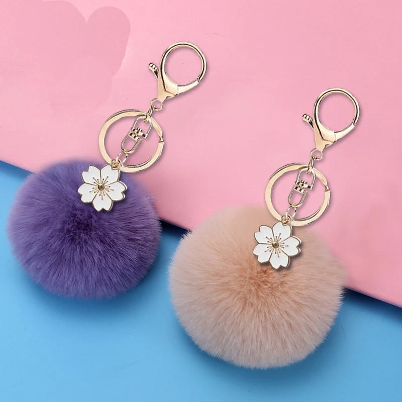 

Cute Fluffy Fur Ball Key Chain Flower Artificial Rabbit Pompons Car Pendant Keyring Key Holder Charm Bag Girl Party Gift