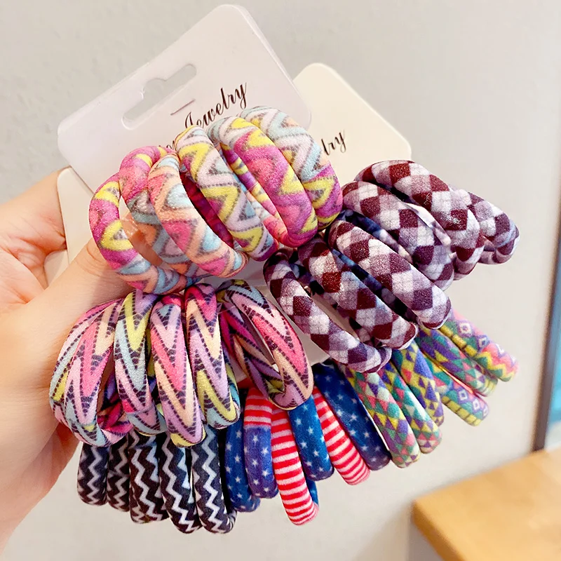

6PCS/Set New Women Girls Elegant Colorful Print Nylon Elastic Scrunchie Sweet Hair Rubber Bands Headband Fashion Hair Accessori