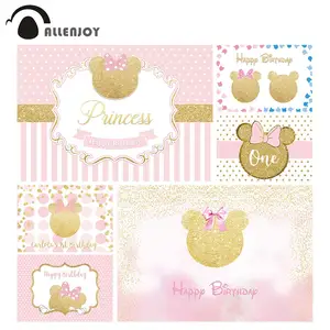 Фон для фотосъемки новорожденных Allenjoy с изображением мыши на день рождения, розового цвета