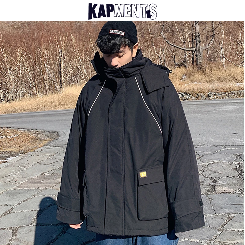 Мужская уличная куртка KAP черная зимняя большого размера в стиле хип хоп
