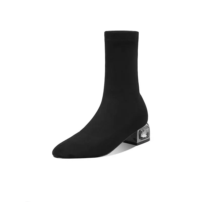 

Элегантные женские сапоги до середины икры; Сезон осень-зима; Круглый носок; Толстый каблук; Замша; Кожа; Новейшая модель; Свадебная обувь дл...