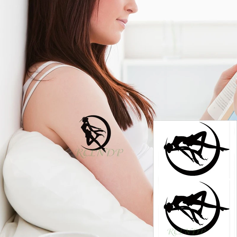 Водостойкая Временная тату наклейка луна танцующая девушка черная фальшивая