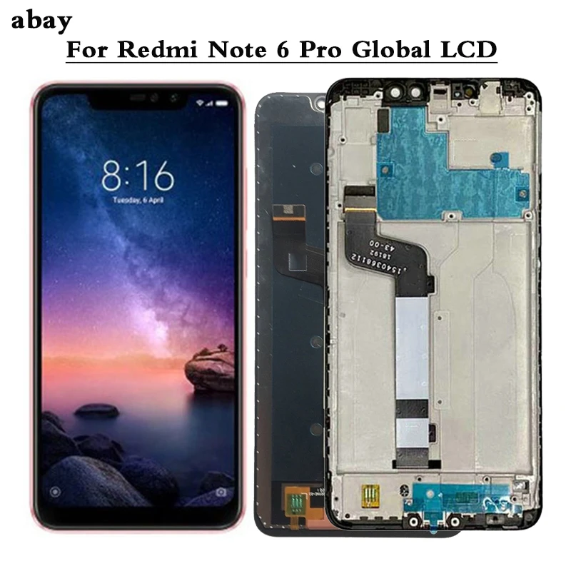 ЖК дисплей с рамкой для Xiaomi Redmi Note 6 Pro сенсорный дигитайзер ремонт в глобальной