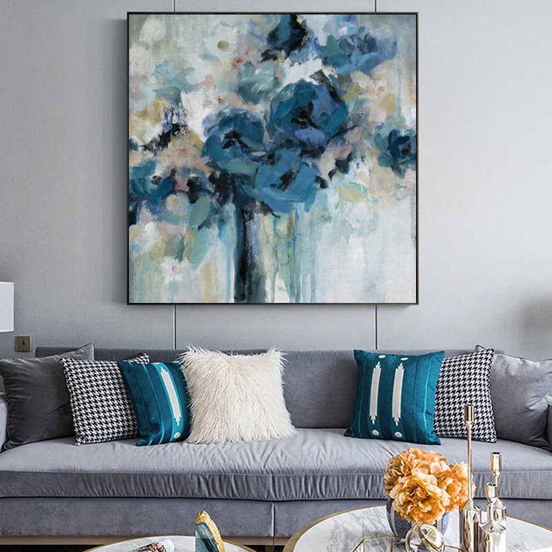 

Abstract Blue Flower Posters and Prints Oil Painting Printed on Canvas Poster Watercolor Wall Picture for Living Room Home Decor