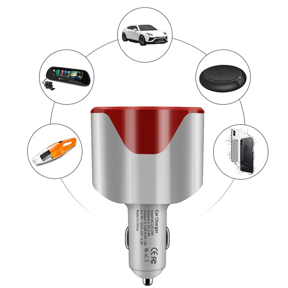 

DSYCAR 3 In 1 QC3.0 Car Charger Adapter Cigarette Lighter Socket Splitter 30W Dual USB Quick Charge 3.0 USB Compatible