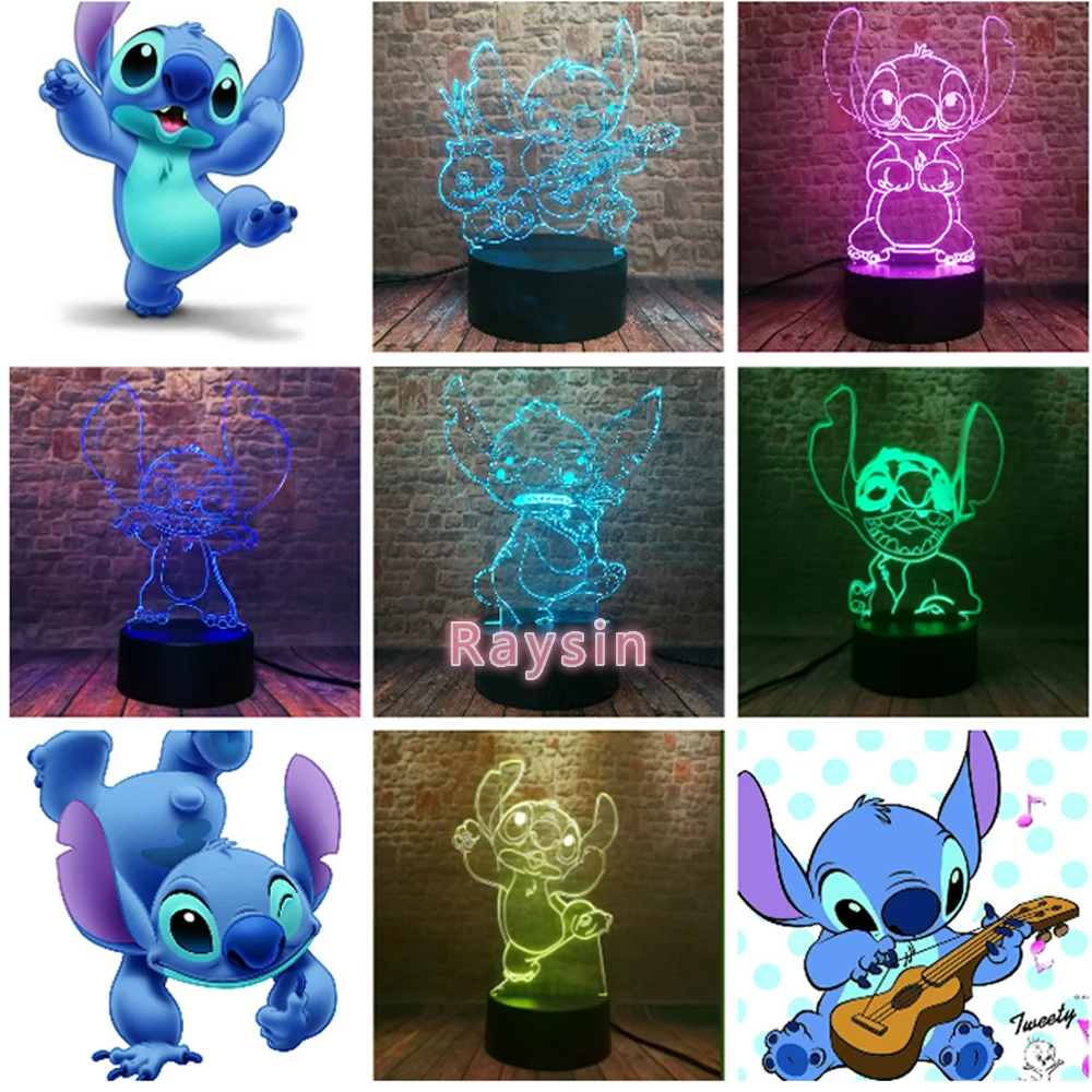 Amroe Kids Anime Lilo and Stitch 3D мультяшный кавайный рисунок красивая фигурка 7 цветов ночные