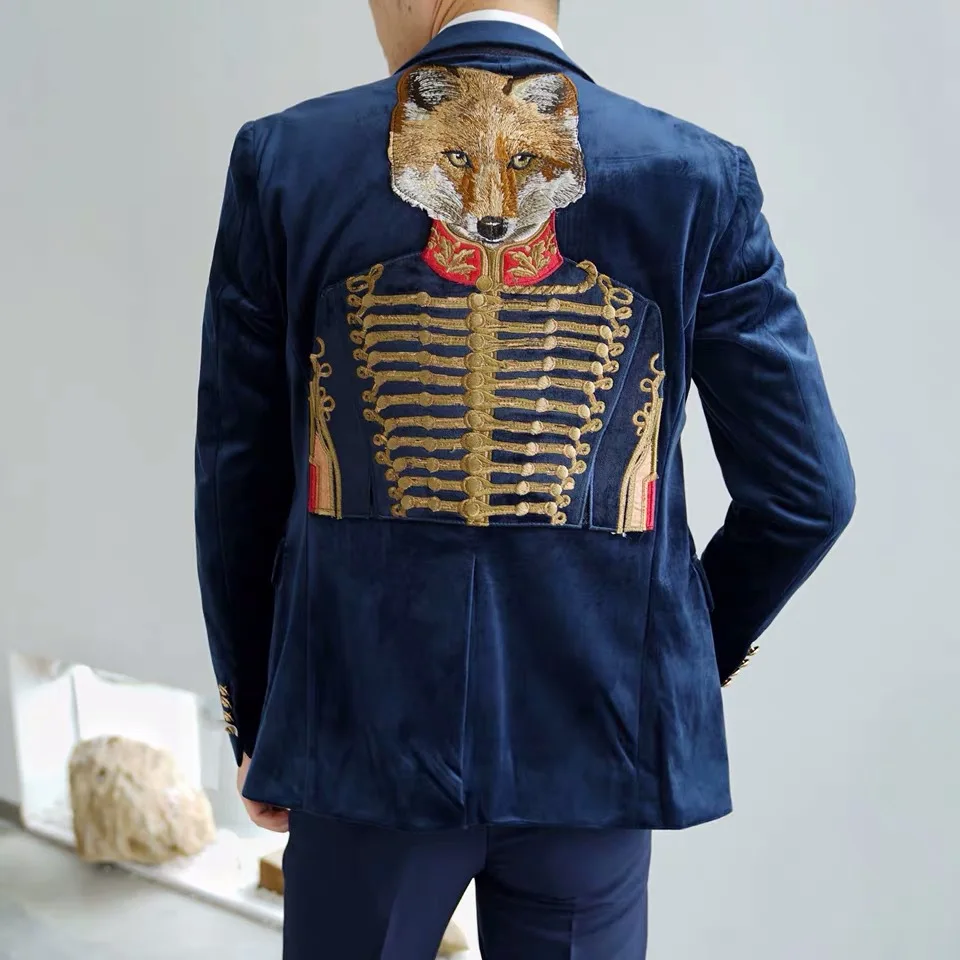 Блейзер Костюм Куртка Модный бархатный блейзер с вышивкой и принтом Hombre Новинка