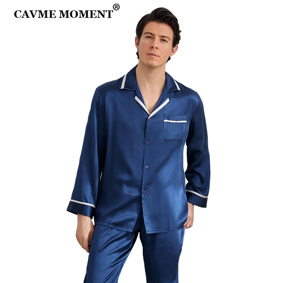 CAVME 100% Silk Pajama Set for Men Homme's Luxury Homwear Father Sleepwear 2 Pieces PLUS SIZE Classic Design Solid Color