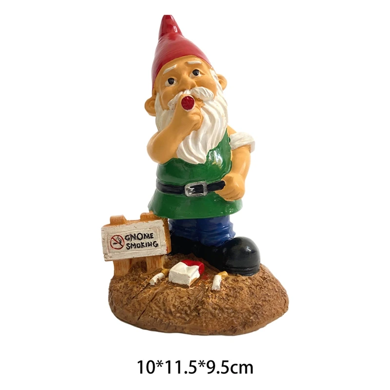 

Resin Garden Gnomes Statues Naughty Smoking Gnome Figurines Ornaments Arrogant Dwarf Sculptures for Outdoor Indoor Decorations