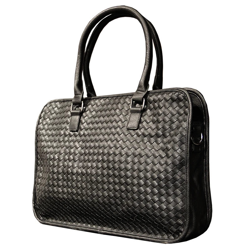 

New Fashion Men's High Quality Large Capacity Pu Leather Handbag Hand-woven Briefcase Computer single shoulder Business Bag