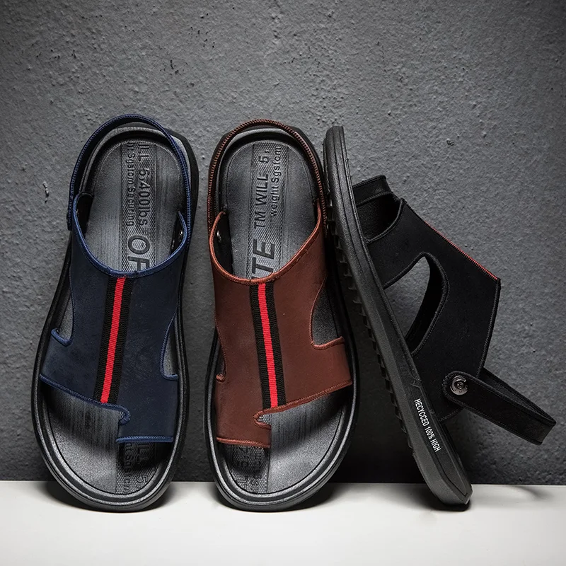 

CYYTL 2021 New Beach Casual Shoes For Men Summer Flip Flops Outdoor Breathable Sandals Comfortable Flats Leather Strap Slippers