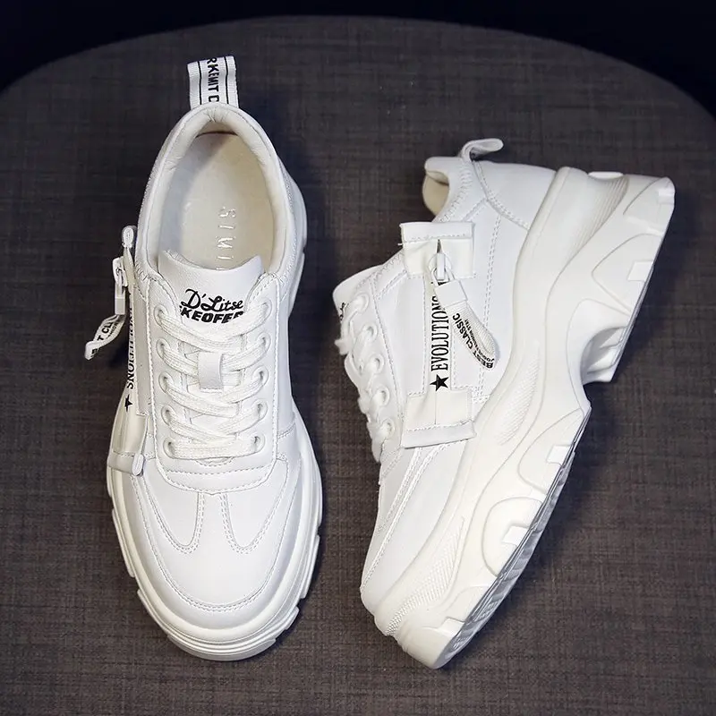 

2020 White Sneakers for Women Breathable Chunky Sneakers Fashion Lady Platform Sneakers Lace up Dad Shoes Walking Tenis Feminino