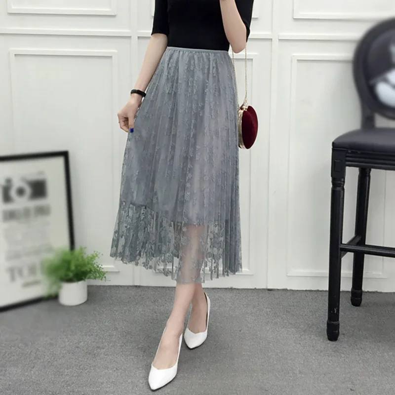 Летняя женская газовая юбка-пачка с подкладкой на талии Офисная Женская длинная